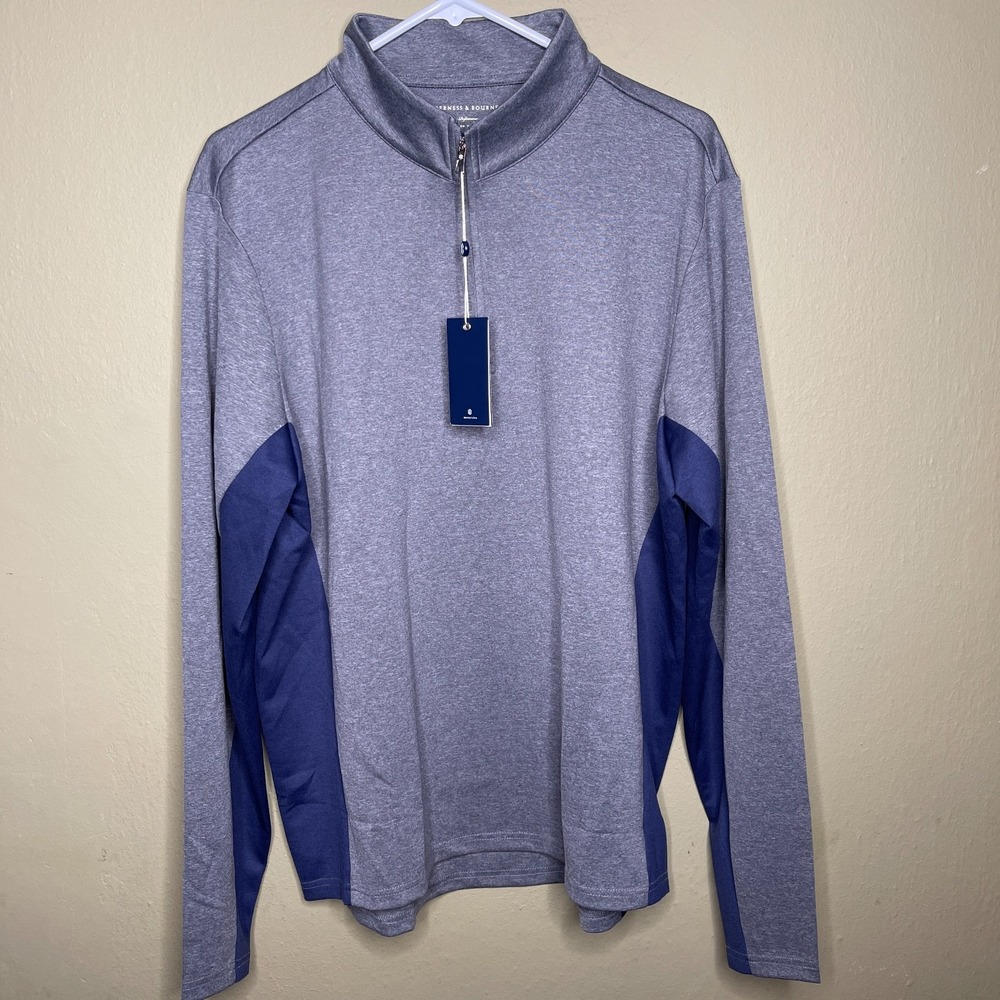 Holderness & Bourne Brady 1/4 Zip Sweater Size Medium Golf Grey Navy Pullover